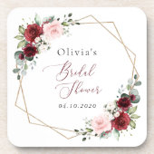 バーガンディ赤い花、ピンクの花、ブライダルシャワー コースター (正面)
