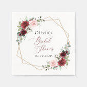 バーガンディ赤い花、ピンクの花、ブライダルシャワー スタンダードカクテルナプキン (正面)