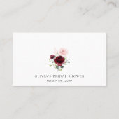 バーガンディ赤い花、ピンクの花、ブライダルシャワー プレイスカード (裏面)