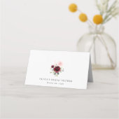バーガンディ赤い花、ピンクの花、ブライダルシャワー プレイスカード (裏面)