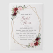 バーガンディ赤い花、ピンクの花、ブライダルシャワー ベラム紙招待状 (正面)