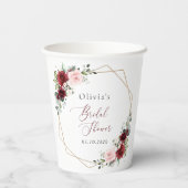 バーガンディ赤い花、ピンクの花、ブライダルシャワー 紙コップ (裏面)