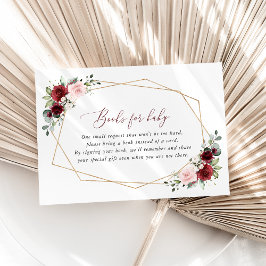 バーガンディ赤い花、ピンクの花、ベビー用の本 エンクロージャーカード