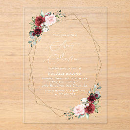 バーガンディ赤い花、ピンクの花、甘い16 アクリル招待状