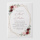 バーガンディ赤い花、ピンクの花、甘い16 ベラム紙招待状 (正面)