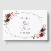 バーガンディ赤い花、ピンクの花、赤ちゃんシャワー ゲストブック (正面)