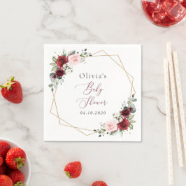 バーガンディ赤い花、ピンクの花、赤ちゃんシャワー スタンダードカクテルナプキン