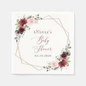 バーガンディ赤い花、ピンクの花、赤ちゃんシャワー スタンダードカクテルナプキン (正面)