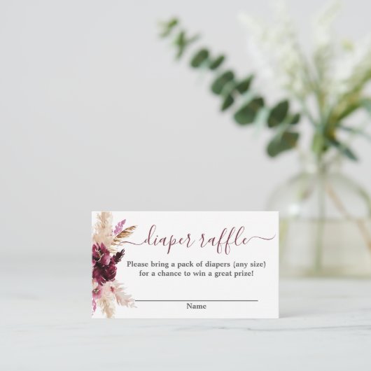 バーガンディ赤ちゃんシャワーおむつラッフルエンクロージャーカード エンクロージャーカード (スタンド正面)