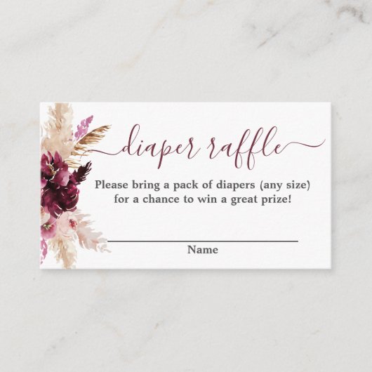 バーガンディ赤ちゃんシャワーおむつラッフルエンクロージャーカード エンクロージャーカード (正面)