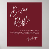 バーガンディ赤ちゃんシャワーおむつラッフルカードストック ポスター (正面)