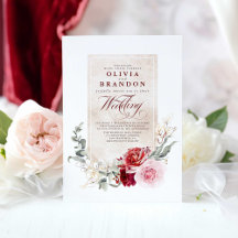 バーガンディ赤とピンクの花エレガントな結婚式