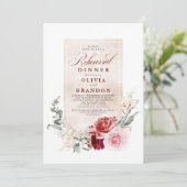 バーガンディ赤とピンクの花リハーサルディナー 招待状 (スタンド正面)