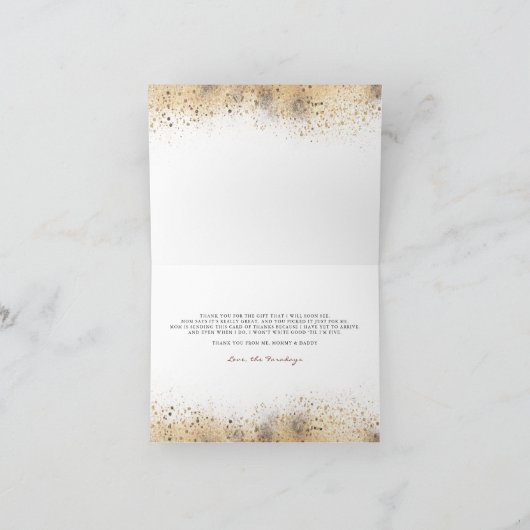 バーガンディ赤と金ゴールドフローラ赤ちゃんシャワーありがとう サンキューカード (内部)