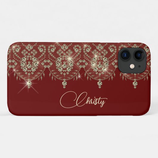 バーガンディ赤と金ゴールドレースの輝エレガントき Case-Mate iPhoneケース (裏面(横))