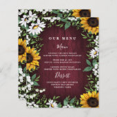 バーガンディ赤ひまわり緑結婚のメニューカード (正面/裏面)