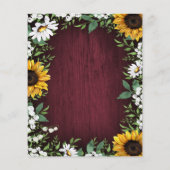 バーガンディ赤ひまわり緑結婚のメニューカード (裏面)