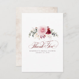 バーガンディ赤エレガント花少しお礼 サンキューカード