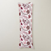 バーガンディ赤フローラの葉花葉の花 ボディピロー (正面縦)