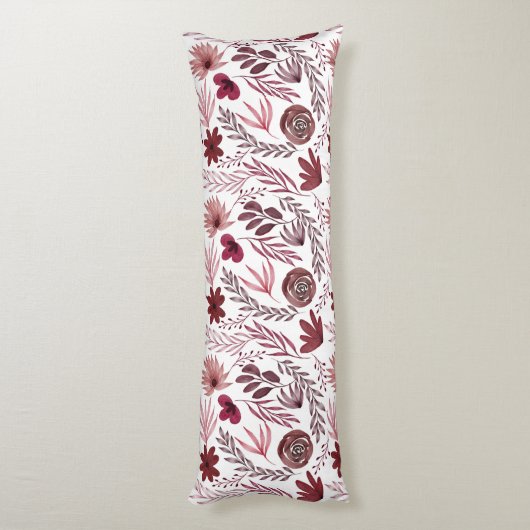 バーガンディ赤フローラの葉花葉の花 ボディピロー (裏面 (縦))