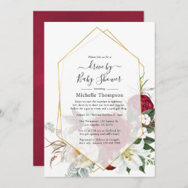 バーガンディ赤フローラジオメトリックドライブ（シャワー付） 招待状