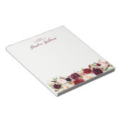 バーガンディ赤フローラパーソナライズされた社会文房具 ノートパッド (アングル)