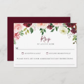 バーガンディ赤フローラ結婚の食物アレルギーRSVPカード 出欠カード (正面/裏面)