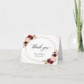 バーガンディ赤フローラ金ゴールドの幾何学的枠ありがとう サンキューカード (正面)