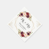 バーガンディ赤フローラ金ゴールド幾何学模様結婚枠 スタンダードカクテルナプキン (角)