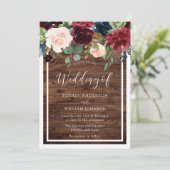 バーガンディ赤ワイン素朴花木結婚の花 招待状 (スタンド正面)