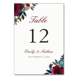 バーガンディ赤水カラーフローラテーブル番号カード テーブルナンバー