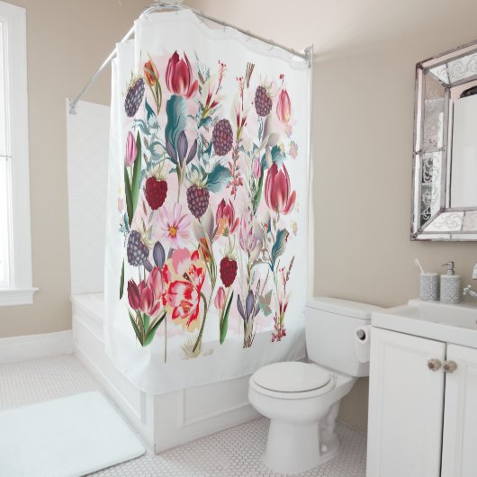 バーガンディ赤素朴い花フローラ自然 シャワーカーテン (インサイチュ)