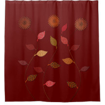 バーガンディ赤葉色のシャワーカーテン