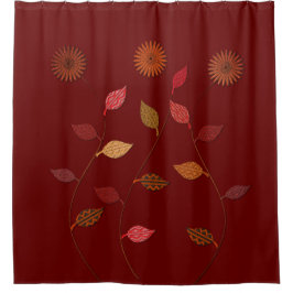 バーガンディ赤葉色のシャワーカーテン シャワーカーテン