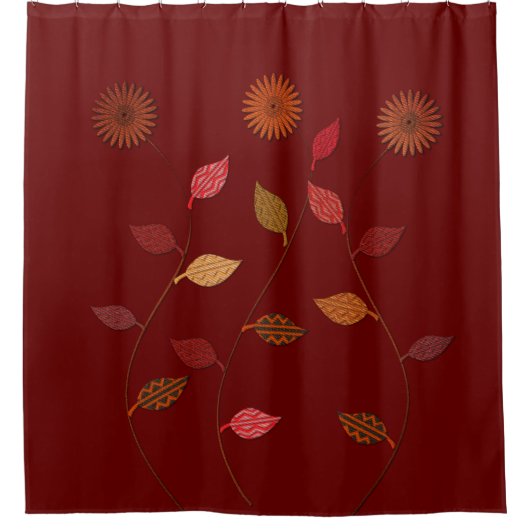 バーガンディ赤葉色のシャワーカーテン シャワーカーテン (正面)
