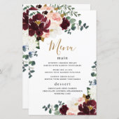 バーガンディ赤赤面ピンク結婚金ゴールドのメニューカード (正面/裏面)