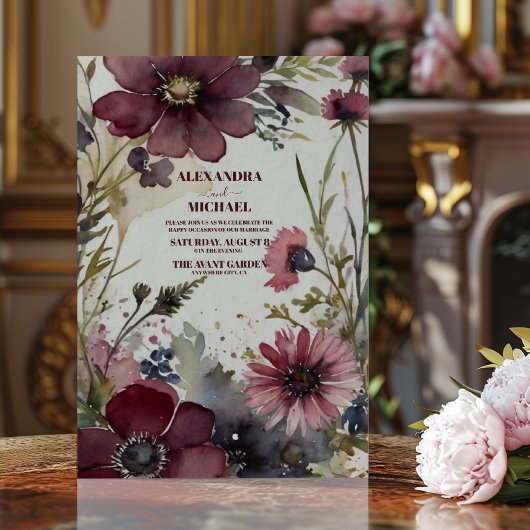 バーガンディ赤赤面緑結婚園 招待状