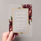 バーガンディ赤赤面金ゴールド幾何緑結婚の アクリル招待状 (インサイチュ (ポータブル))