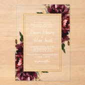 バーガンディ赤赤面金ゴールド幾何緑結婚の アクリル招待状 (正面)