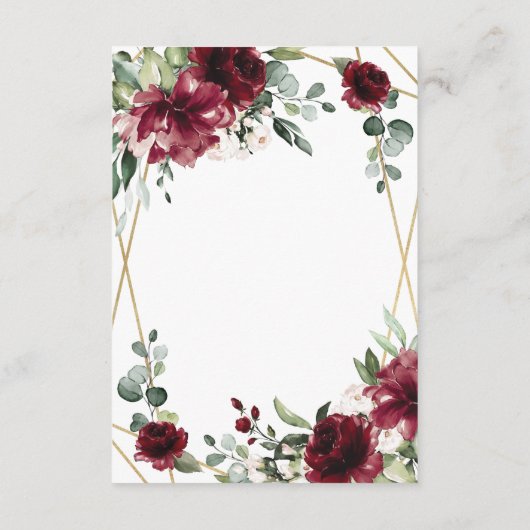 バーガンディ赤赤面金ゴールド幾何緑結婚の エンクロージャーカード (裏面)