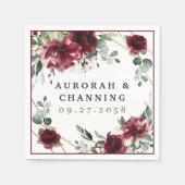 バーガンディ赤赤面金ゴールド幾何緑結婚の スタンダードカクテルナプキン (正面)