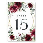 バーガンディ赤赤面金ゴールド幾何緑結婚の テーブルナンバー (裏面)