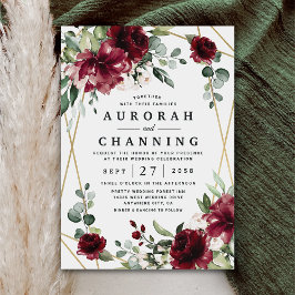 バーガンディ赤赤面金ゴールド幾何緑結婚の 招待状