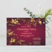 バーガンディ赤金ゴールド花クリスマスパーティー 招待状 (スタンド正面)