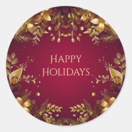 バーガンディ赤金ゴールド花ステッカー ラウンドシール