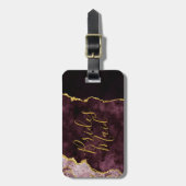 バーガンディ赤面ゴールドフォイルアゲートマーブルブライドメイド ラゲッジタグ (正面縦)