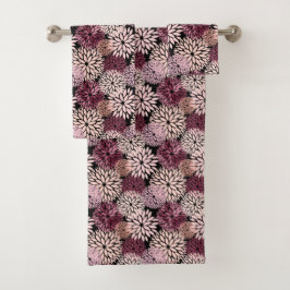 バーガンディ赤面ピンクの花 バスタオルセット