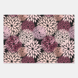 バーガンディ赤面ピンクの花 ラッピングペーパーシート