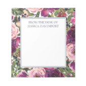 バーガンディ赤面ピンクフローラの葉から机 ノートパッド (正面)