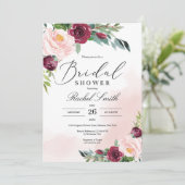 バーガンディ赤面ピンクフローラグリーンブライダルシャワー 招待状 (スタンド正面)